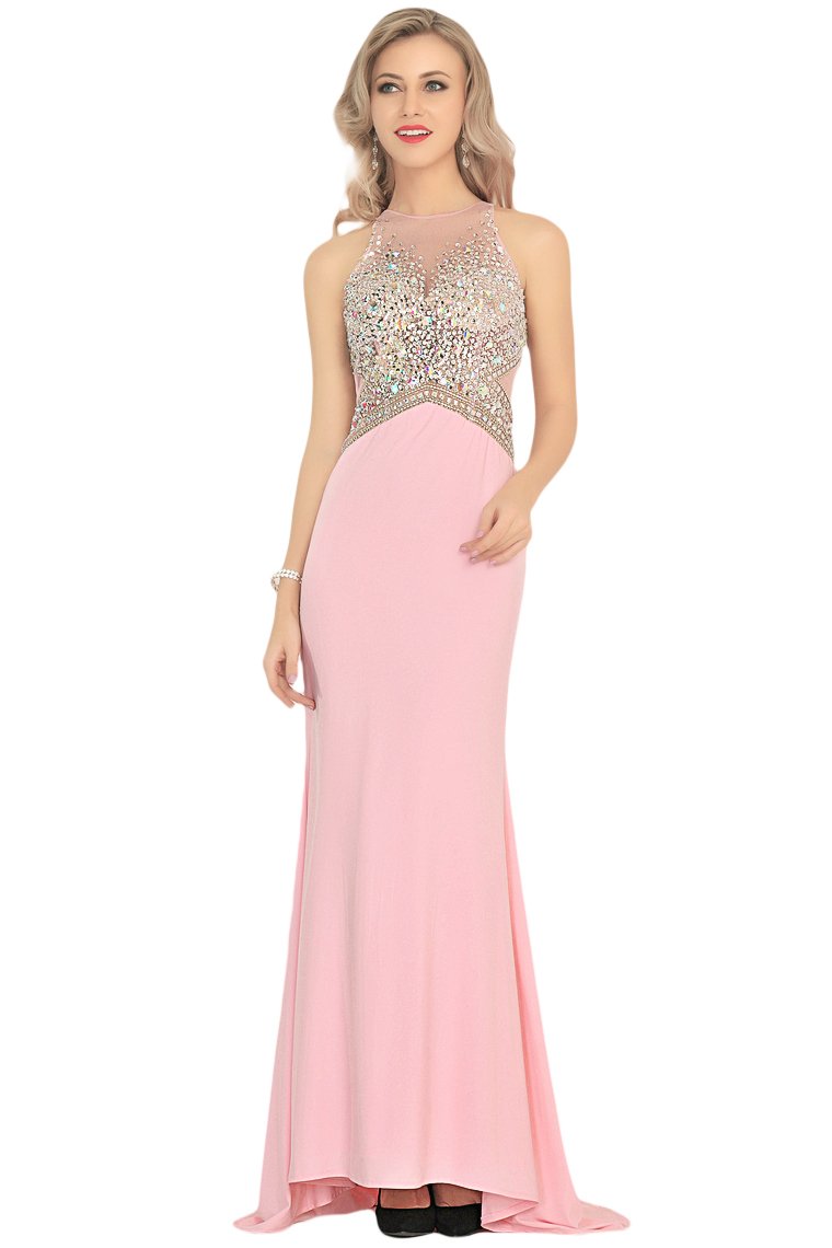 Mermaid Scoop Spandex Prom Dresses With Beads&Rhinestones