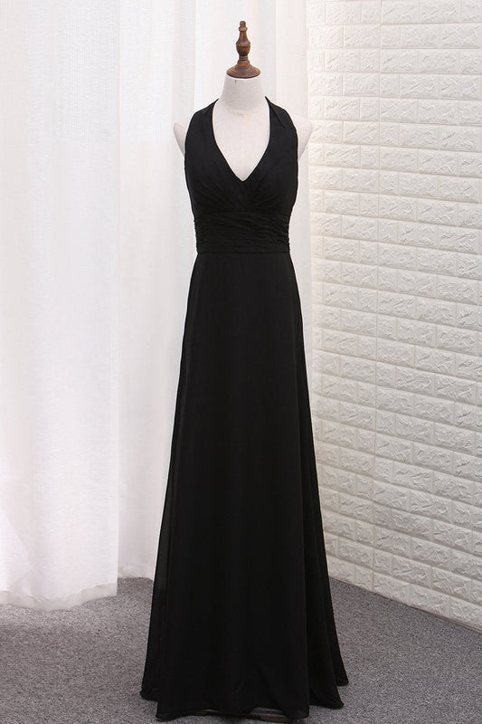 Chiffon V Neck Bridesmaid Dresses A Line With Ruffles Floor Length