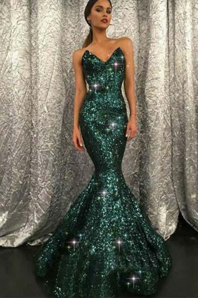 Sweetheart Mermaid Green Long Prom Dresses Strapless Sleeveless Evening SWK14182