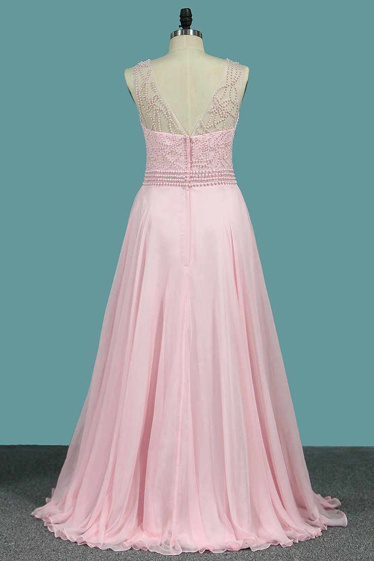 Scoop Prom Dresses A Line 30D Chiffon With Beads Bodice