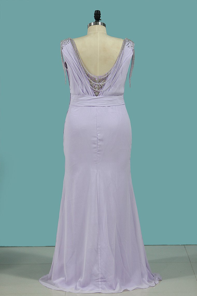 New Arrival V Neck Chiffon With Beads Sheath Evening Dresses