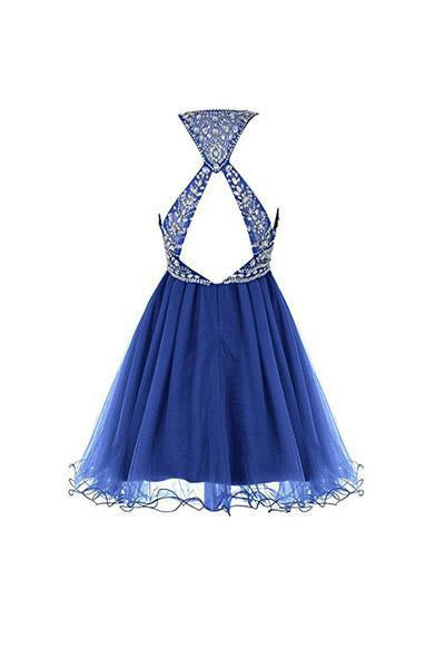 Royal Bule Tulle Short Bateau Homecoming Dresses H23