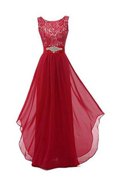 Round Neck Chiffon Lace Long Prom Dresses WK209