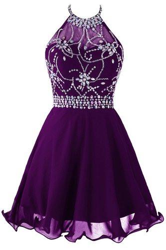 Short Beaded Prom Dress Halter Homecoming Dress Backless WK237