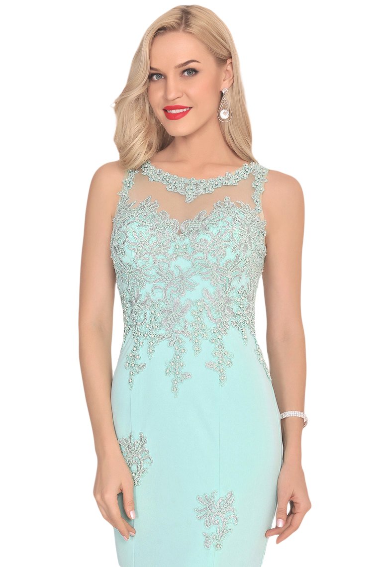 Prom Dresses Mermaid Scoop Spandex With Applique Sweep Train