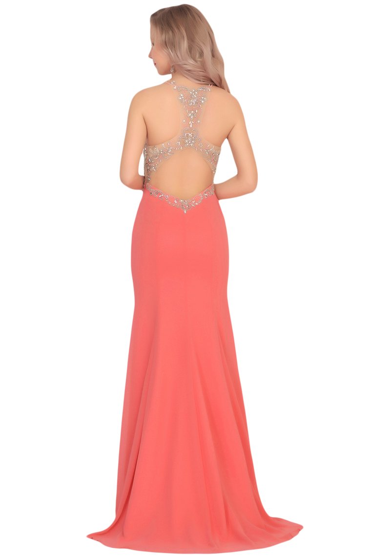 Mermaid Scoop Chiffon Prom Dresses With Beads And Slit