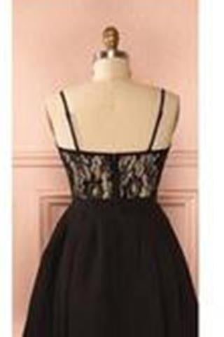 Spaghetti strap black simple lace cheap sexy homecoming prom dress BD0067