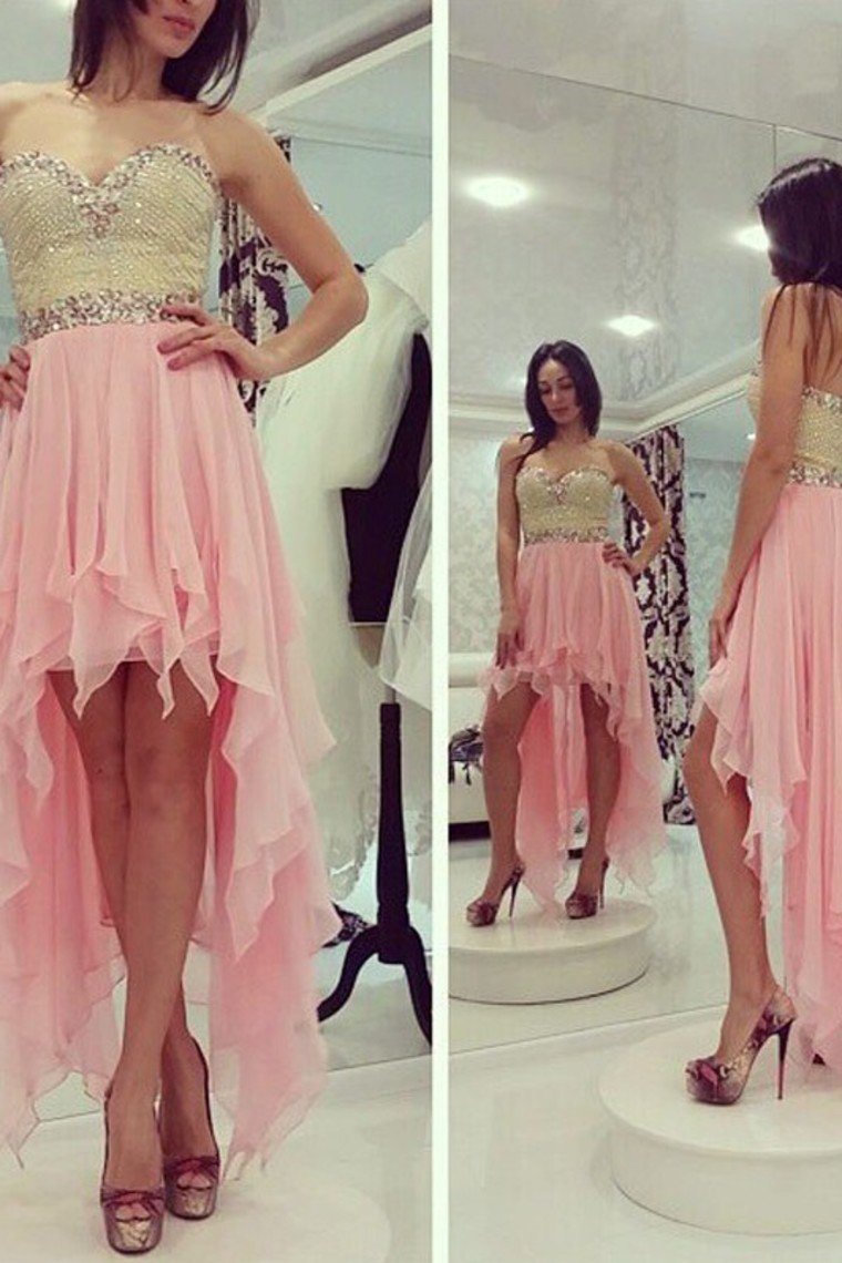 High Low Chiffon Homecoming Dresses Sweetheart Zipper Back