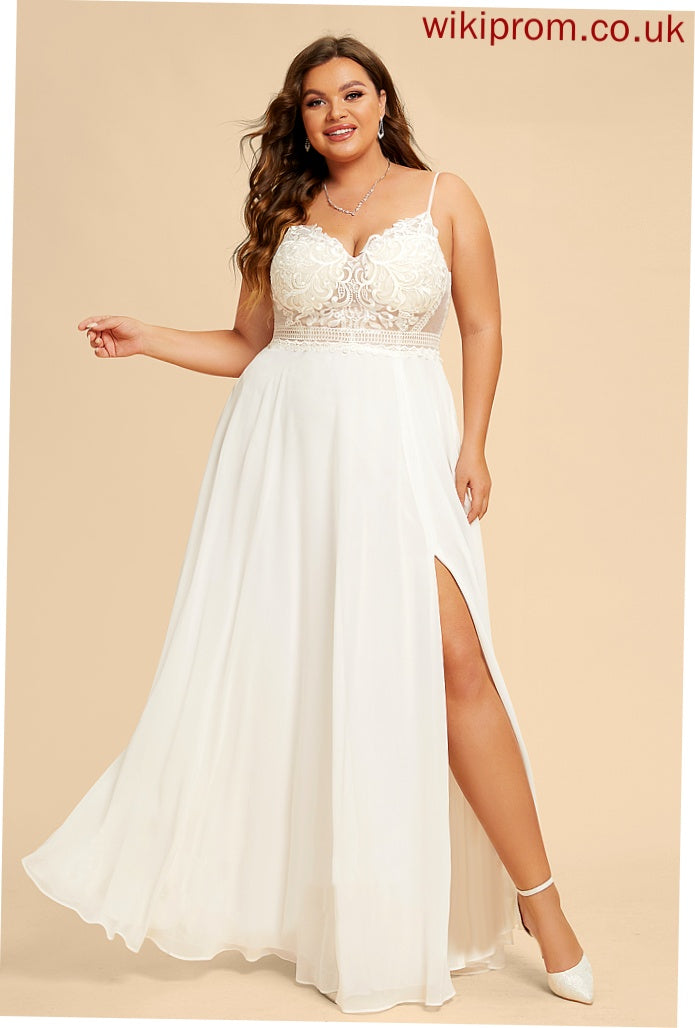 Wedding Dresses Sandra V-neck Dress Lace Floor-Length Wedding Chiffon With Split Front A-Line