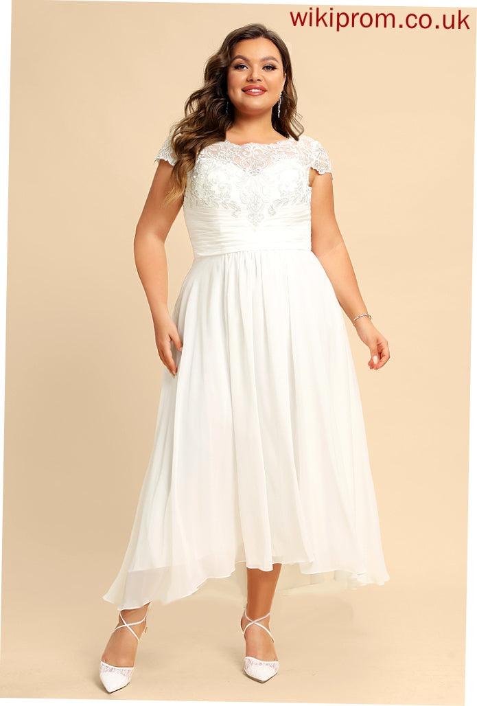 Lace Scoop Dress Neck Chiffon A-Line Alina Asymmetrical Wedding Wedding Dresses