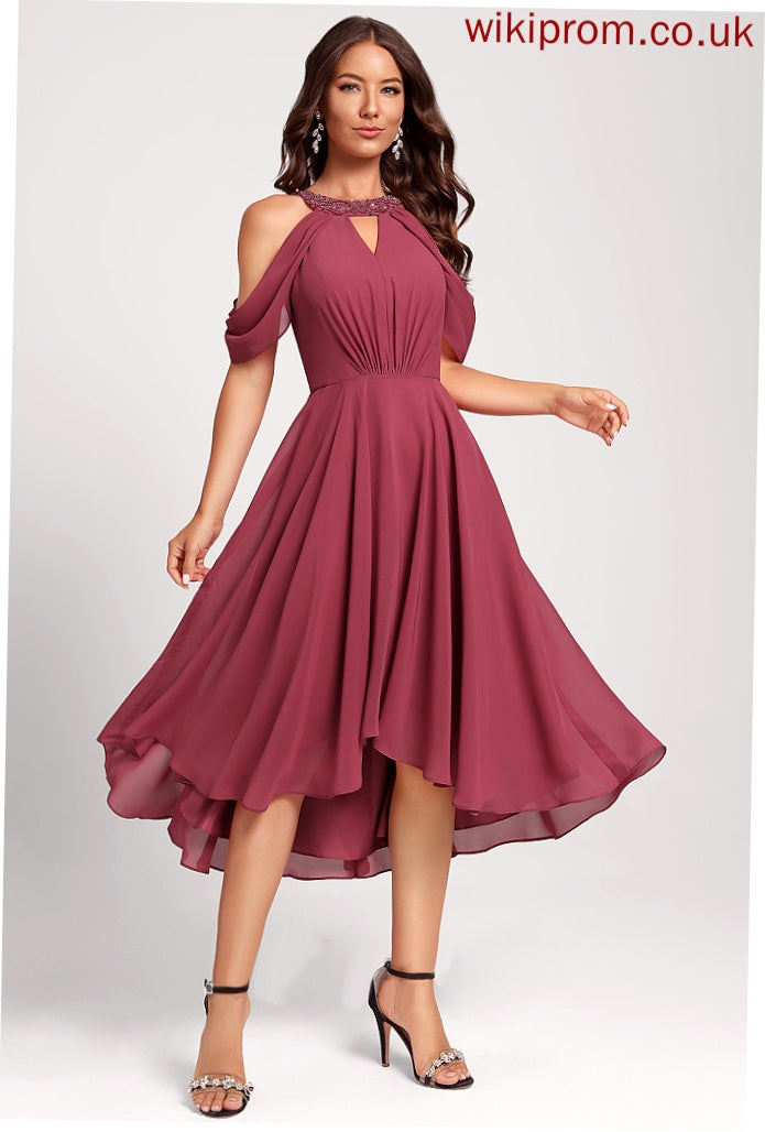 Cocktail Neck With Asymmetrical Dress Club Dresses Sequins Chiffon A-Line Beading Eleanor Scoop