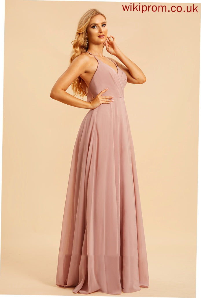 Ruffle Fabric A-Line Silhouette V-neck Length Neckline Embellishment Floor-Length Rosalind Scoop Sleeveless Bridesmaid Dresses