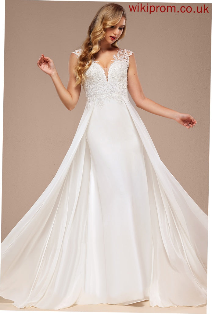 Train A-Line Kiara Lace Wedding Sweep V-neck Dress Chiffon Wedding Dresses