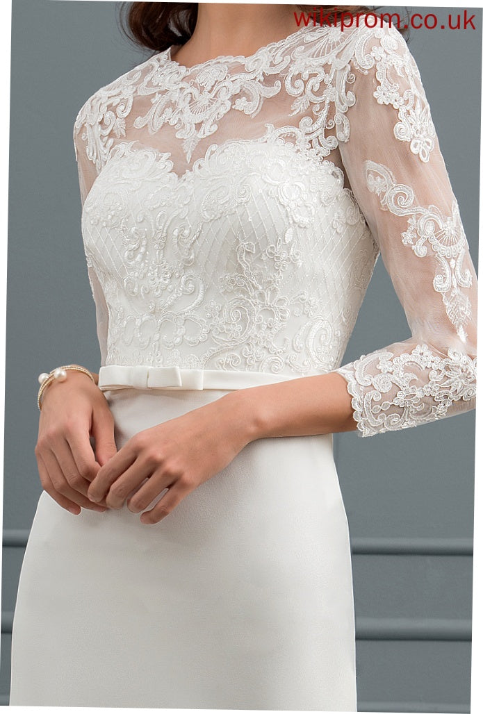 Wedding Dresses With Cassandra Dress Sequins Wedding Illusion Knee-Length Bow(s) Sheath/Column Lace