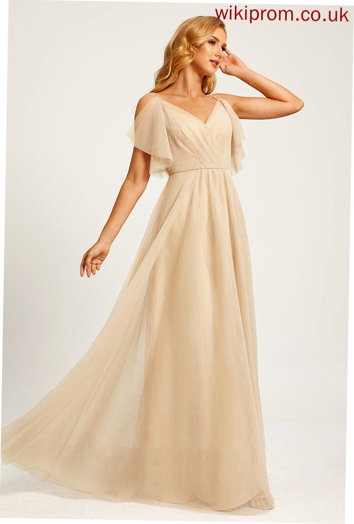 Floor-Length Length Embellishment SplitFront Silhouette A-Line Fabric Neckline V-neck Laney Bridesmaid Dresses