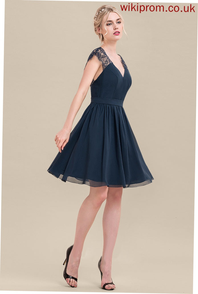 Lace Cocktail Dresses Dress V-neck A-Line Chiffon Kiersten Cocktail Knee-Length