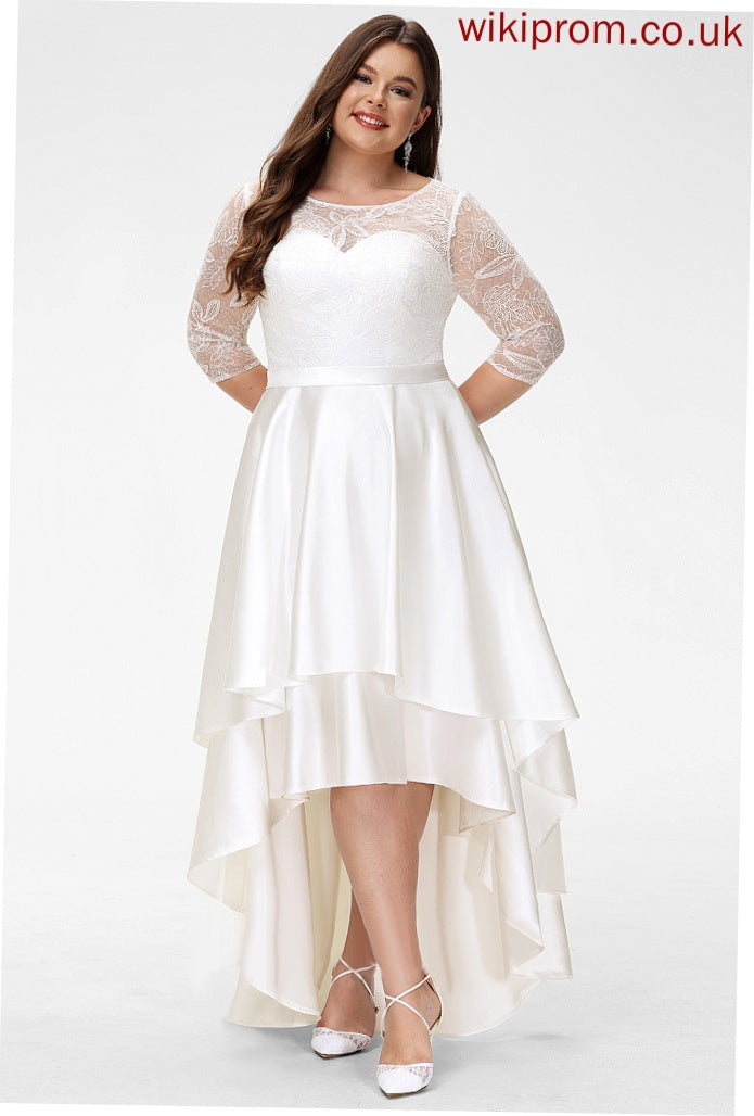 Lace Wedding Dresses Satin Wedding Asymmetrical Dress Scoop Gracelyn A-Line