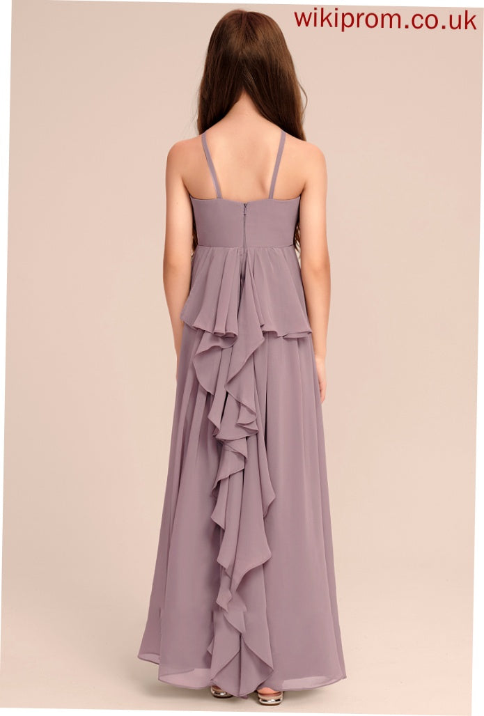 Cascading Floor-Length Neck Chiffon Taylor Scoop Ruffles With Junior Bridesmaid Dresses A-Line