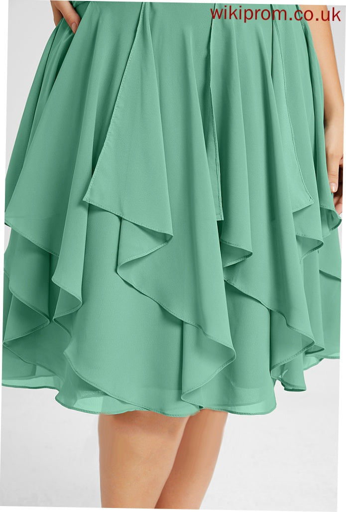 Ruffles Ruffle Knee-Length Amelie Chiffon Cascading Scoop Cocktail Dresses Neck With Cocktail Dress A-Line