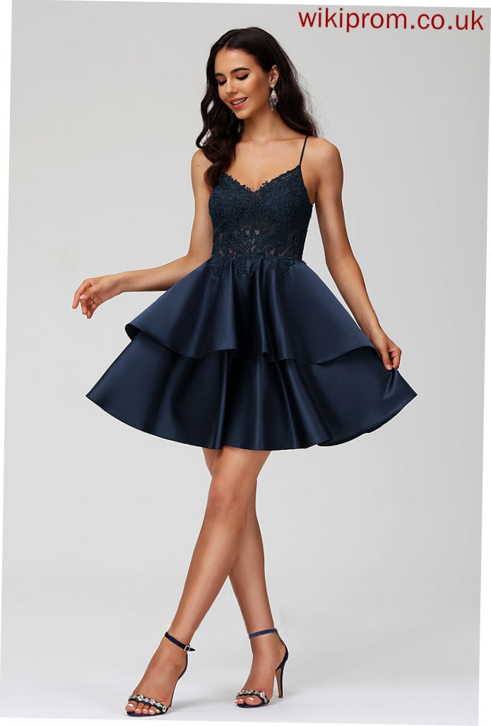 Short/Mini Homecoming Dresses Lace With Satin A-Line Homecoming Dress V-neck Joslyn