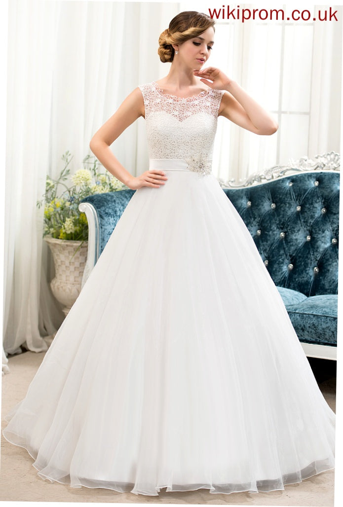 Ball-Gown/Princess Dress Sweep Organza Beading Wedding Lace Jaiden Satin With Wedding Dresses Train Sequins