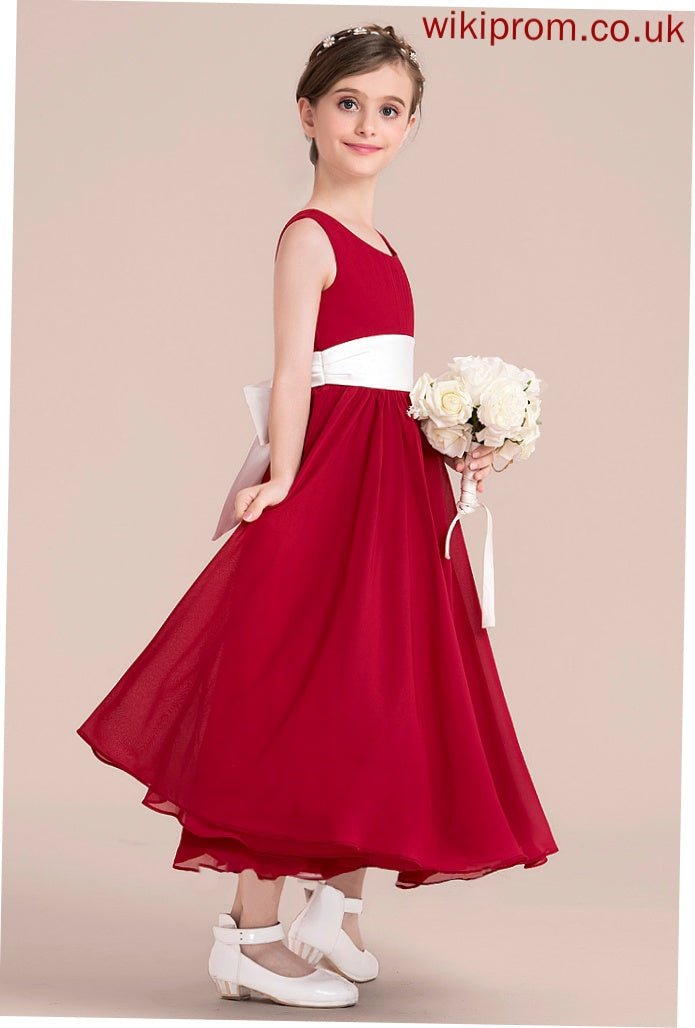 Scoop Chiffon With Junior Bridesmaid Dresses Empire Selina Bow(s) A-Line Ankle-Length Sash Neck