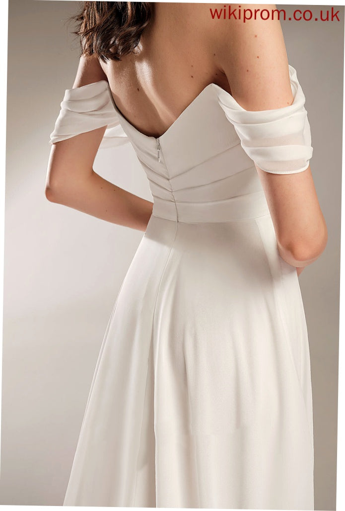 Wedding Dresses A-Line Off-the-Shoulder Court Chiffon Akira With Train Dress Pleated Wedding