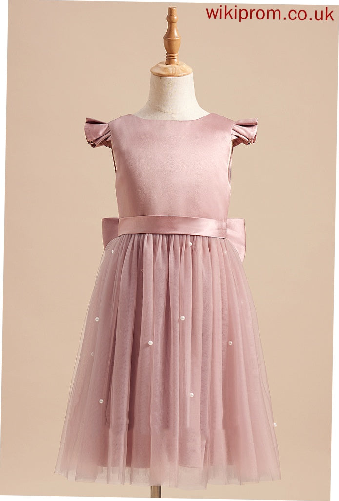 Flower Girl Dresses Girl - With Satin/Tulle Sleeves Dress Short Knee-length Olga Flower A-Line Beading/Bow(s) Scoop Neck