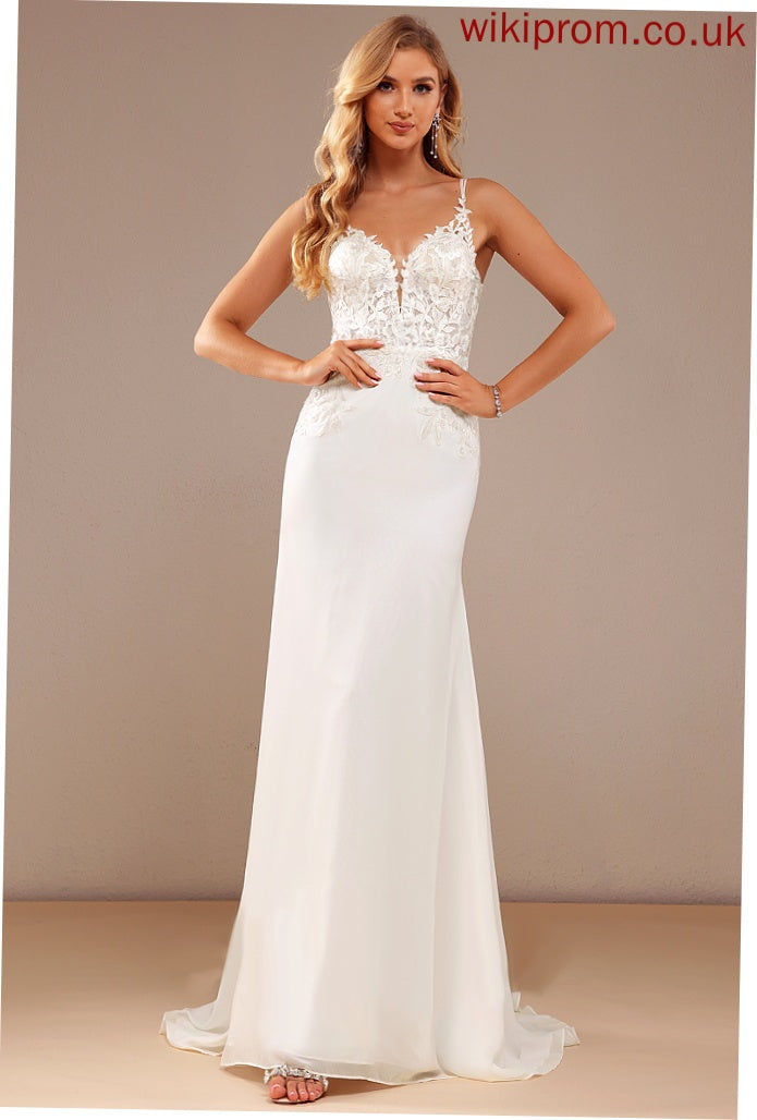 Lace Samara With Beading Train Court Wedding Dress Trumpet/Mermaid Chiffon Lace V-neck Wedding Dresses