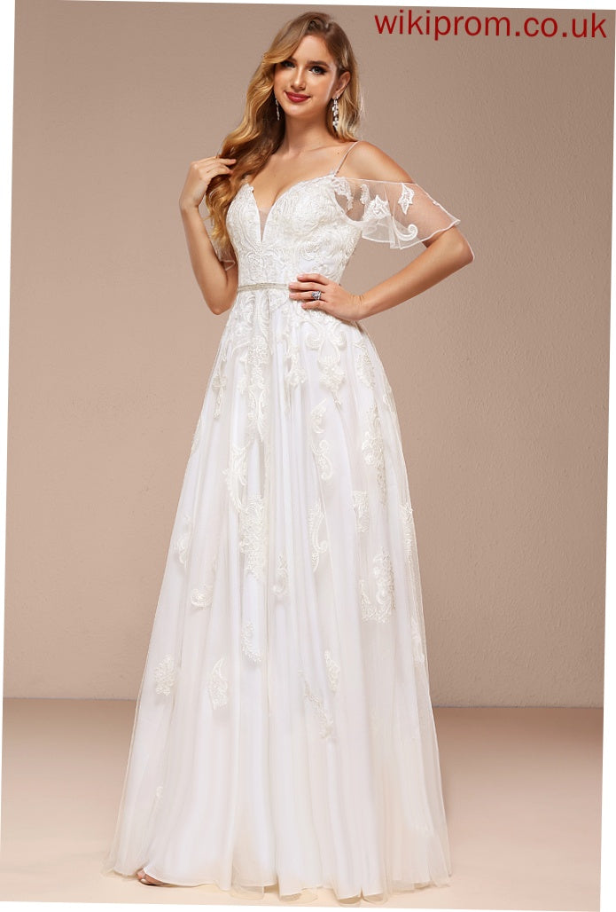 Cold Beading Shoulder Floor-Length Wedding Dresses Tulle Lace With Dress Caitlyn Sequins A-Line Wedding