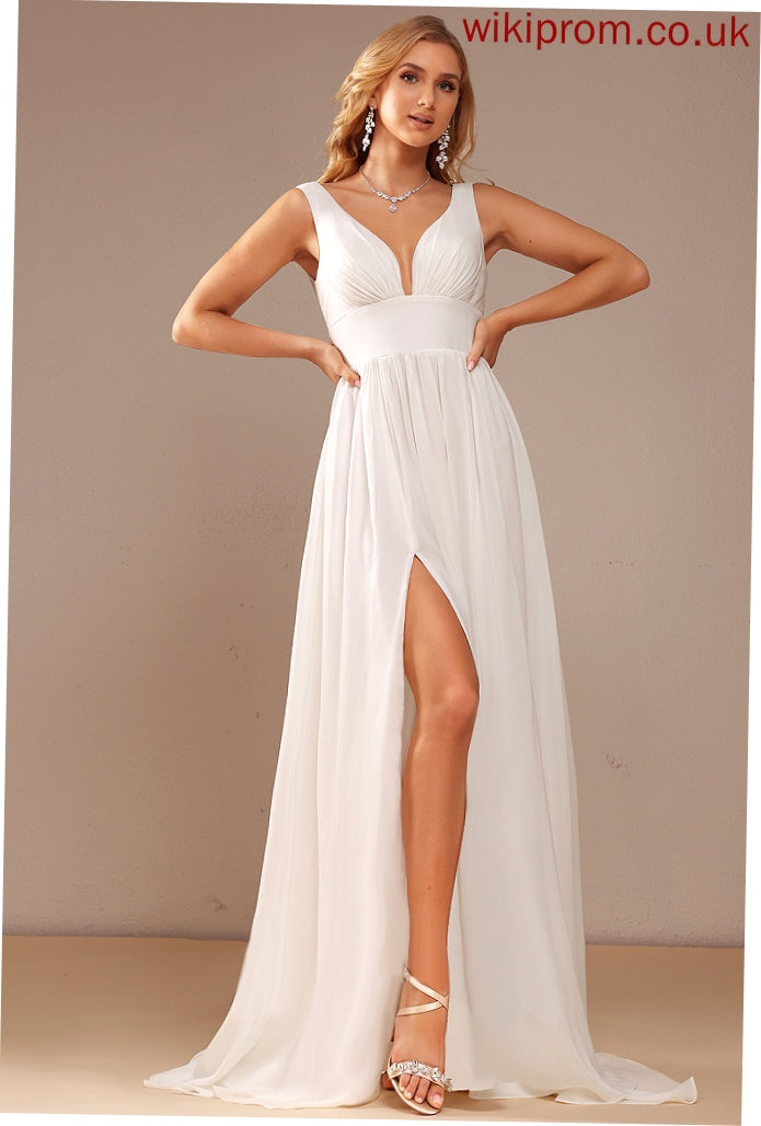 Sweep V-neck A-Line Chiffon Wedding Wedding Dresses Dress Katelynn Train