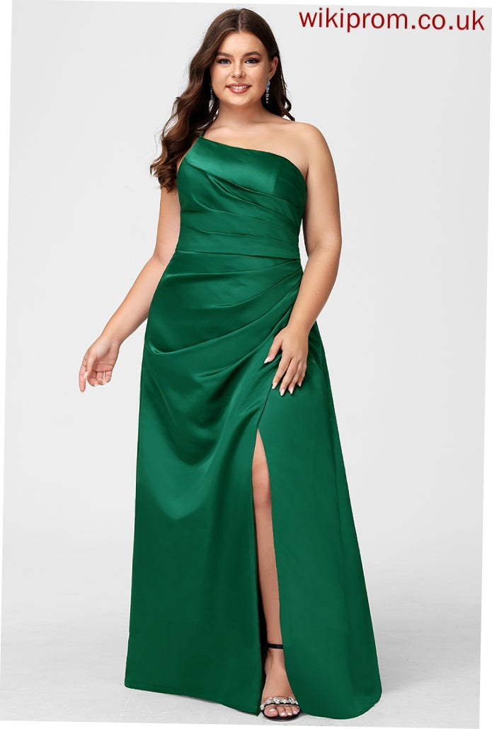 One-Shoulder A-Line Neckline SplitFront Fabric Floor-Length Silhouette Embellishment Length Scarlet Bridesmaid Dresses