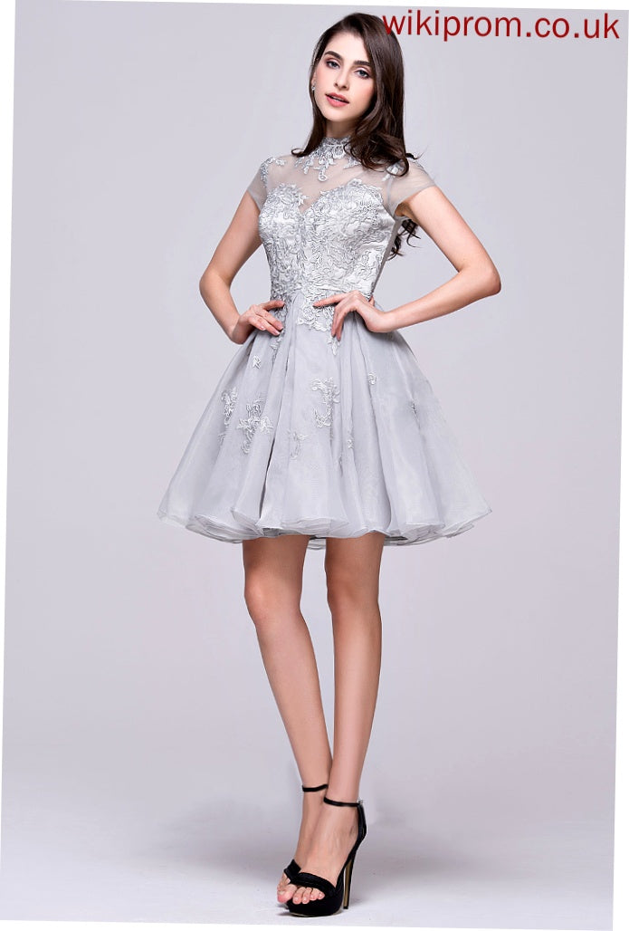 Dress Organza Short/Mini Neck Homecoming Dresses Tulle High Lace Savanah Appliques A-Line With Lace Homecoming