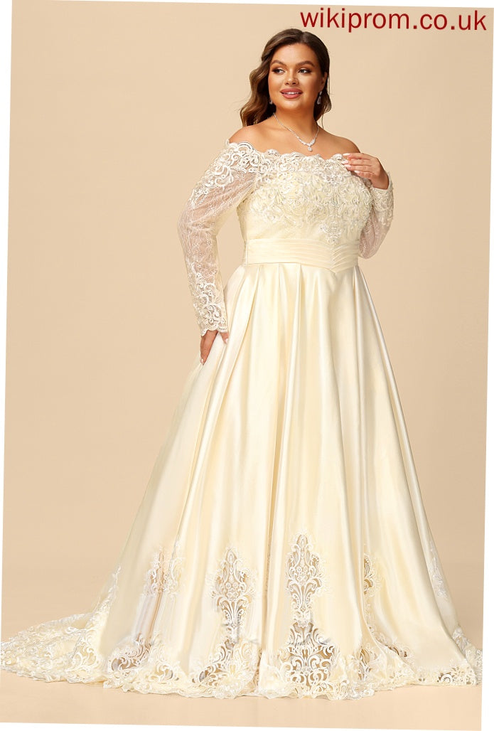 With Beading Off-the-Shoulder Wedding Dresses Dress Lace Satin Ball-Gown/Princess Wedding Sweep Elaina Sequins Train