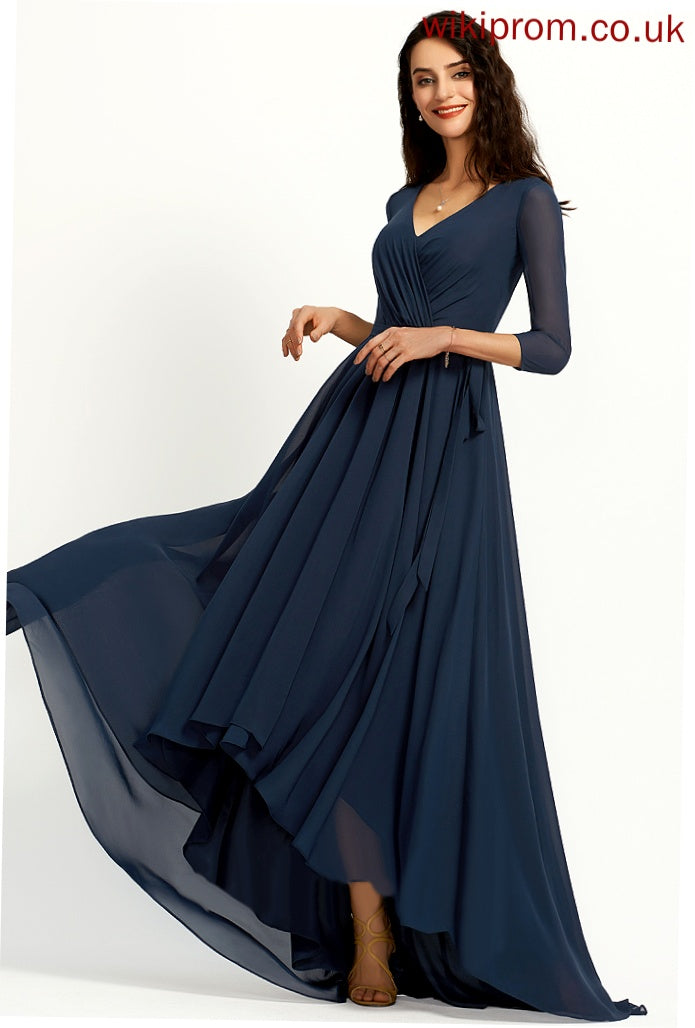 Asymmetrical Pleated With Cocktail Maliyah V-neck Chiffon Cocktail Dresses Dress A-Line