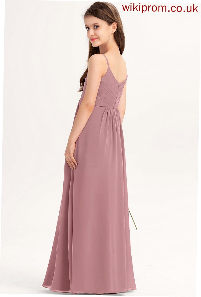 Chiffon V-neck A-Line Junior Bridesmaid Dresses With Beatrice Floor-Length Ruffle