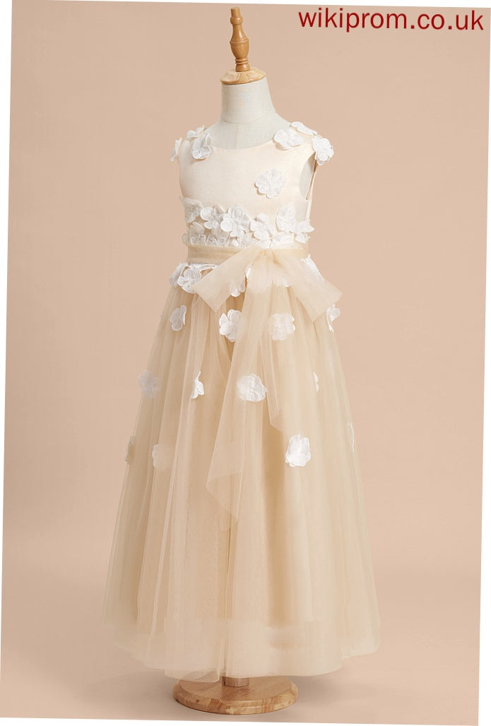 Tulle With Sleeveless Lace/Flower(s) Girl Ankle-length A-Line Flower Girl Dresses Flower Scoop - Neck Madelynn Dress