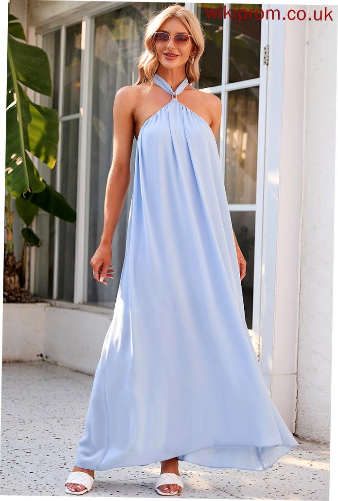 Ankle-Length Silhouette Length A-Line Halter Straps Fabric Neckline Kyleigh Sleeveless Floor Length A-Line/Princess Bridesmaid Dresses