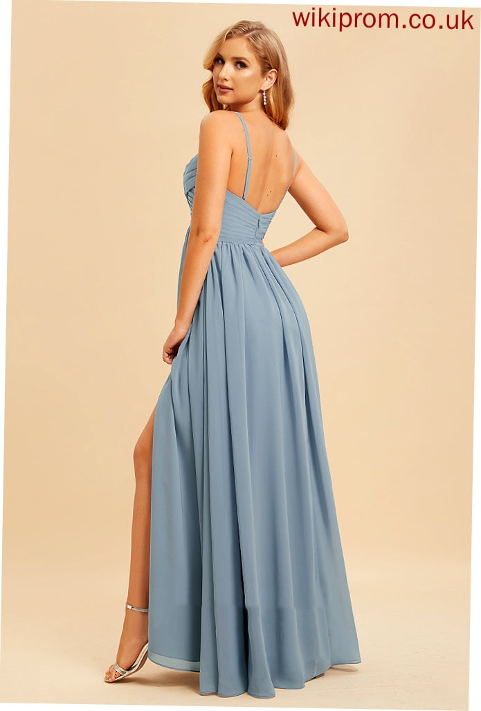 Floor-Length V-neck Silhouette Length SplitFront Embellishment Neckline A-Line Fabric Giuliana Straps Natural Waist Bridesmaid Dresses