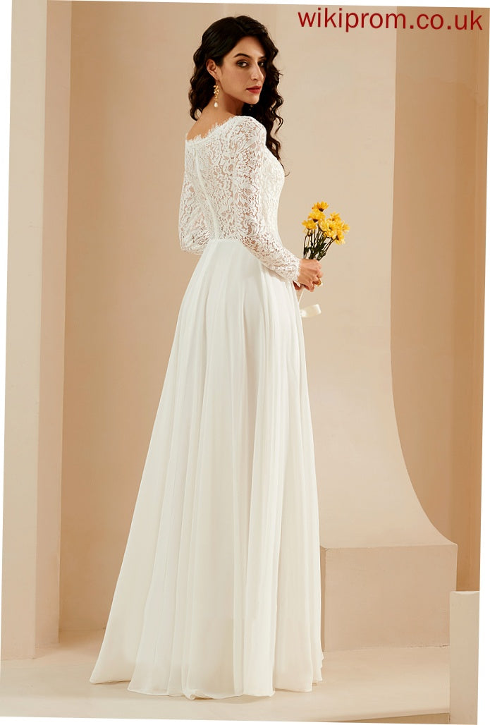 Wedding Wedding Dresses Train A-Line Chiffon Sweep Kenya Lace Dress V-neck With