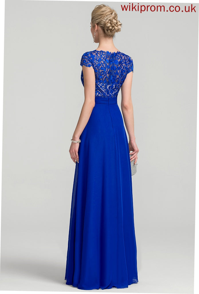 Prom Dresses Chiffon Floor-Length A-Line Ruffle Lace With Lori V-neck