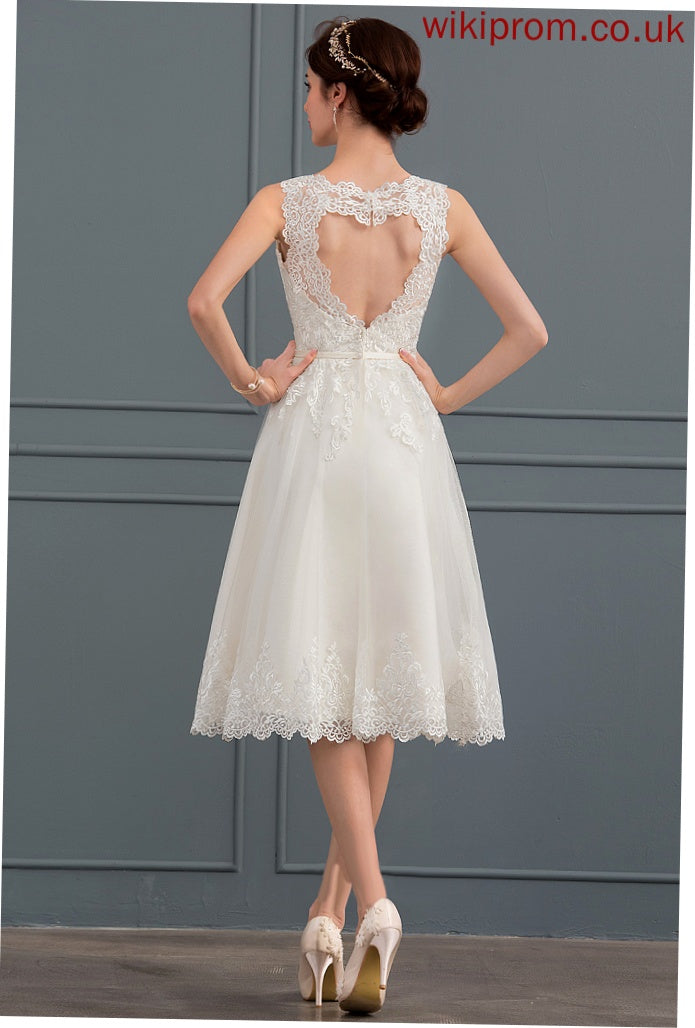 Kenley Bow(s) Tulle Wedding Dresses Satin With A-Line Lace Dress Wedding Knee-Length Illusion