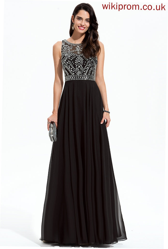 Chiffon A-Line Scoop Beading Prom Dresses Floor-Length Sequins Tara With