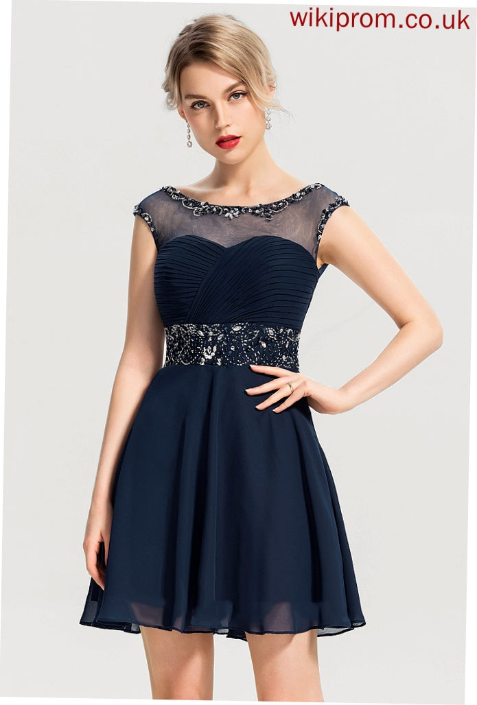 Short/Mini With Beading Chiffon Homecoming Neck Scoop Arabella Sequins Dress A-Line Homecoming Dresses