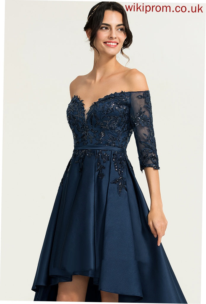 Aliza A-Line Dress Lace With Homecoming Homecoming Dresses Asymmetrical Satin Off-the-Shoulder