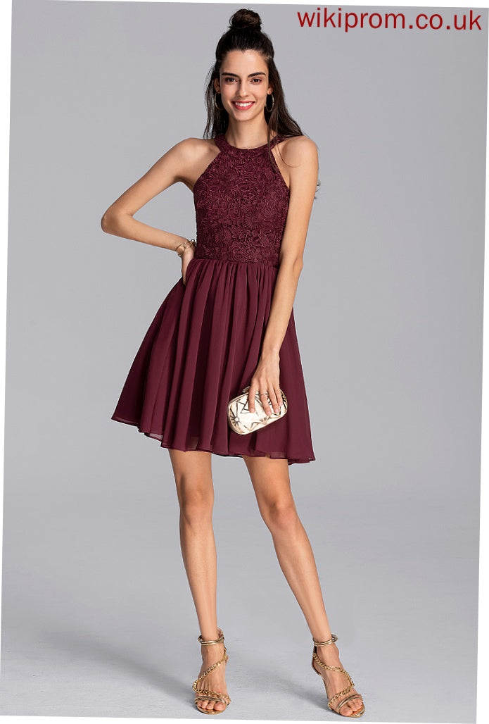 Homecoming Short/Mini With Lace Chiffon Dress Neck Scoop A-Line Carly Homecoming Dresses