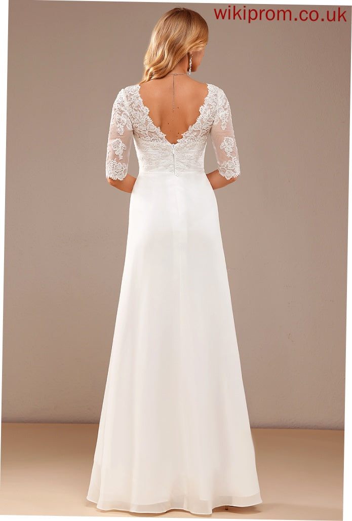 A-Line Ruffle Asymmetrical With Wedding Lace Lace V-neck Dress Wedding Dresses Madalyn Chiffon