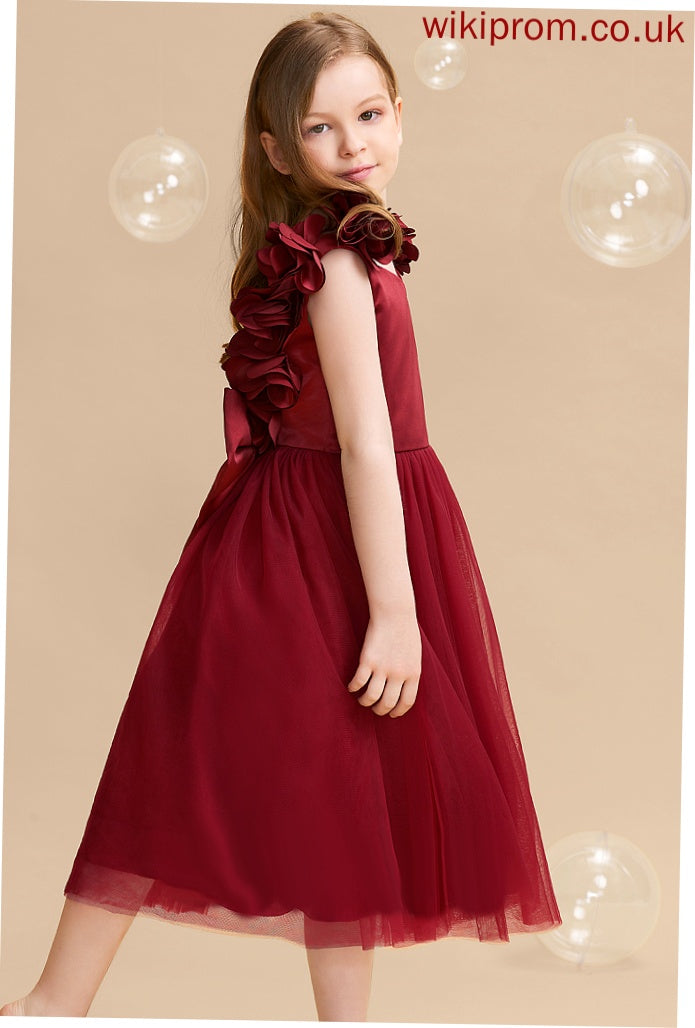 Flower(s)/Bow(s) - A-Line Dress V-neck Shea Tea-length Sleeveless Flower Flower Girl Dresses With Satin/Tulle Girl