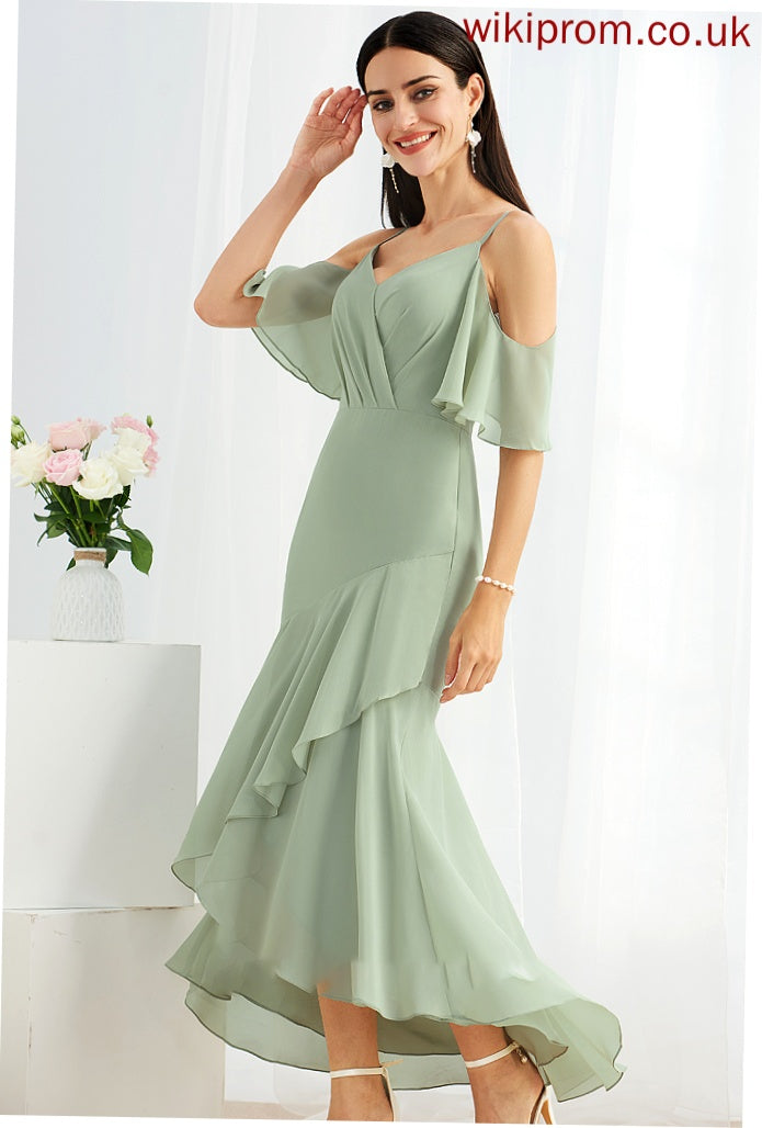 Ruffle Length Fabric Silhouette Neckline Embellishment V-neck Trumpet/Mermaid Asymmetrical Laney Bridesmaid Dresses