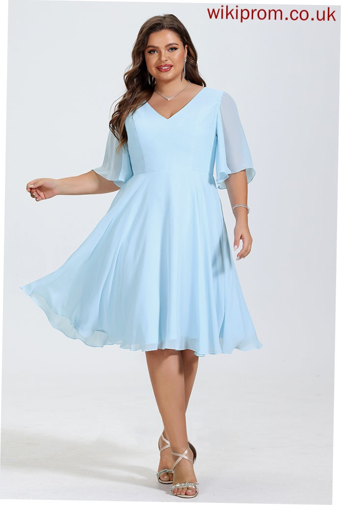 Dress Amina Cocktail A-Line Cocktail Dresses Chiffon V-neck Knee-Length